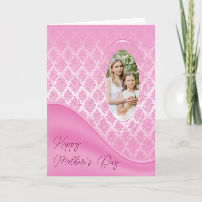 Pink Gradient Damask Photo Card  (Front)