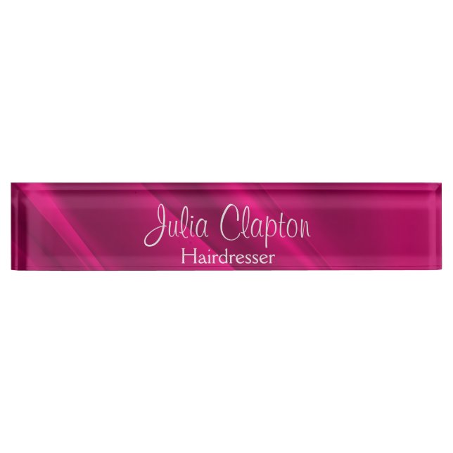 Pink gradient diagonal lines desk name plate (Front)