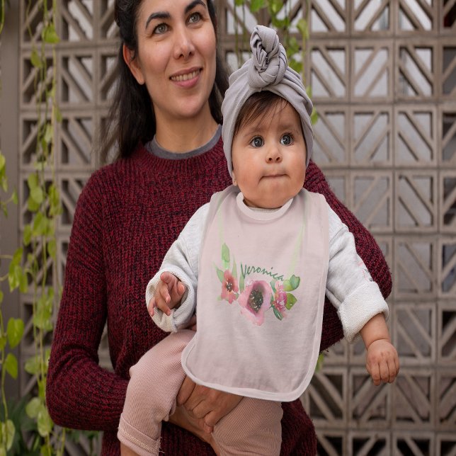 Pink Gradient Floral Baby Bib (Pink floral on gradient pink baby bib)