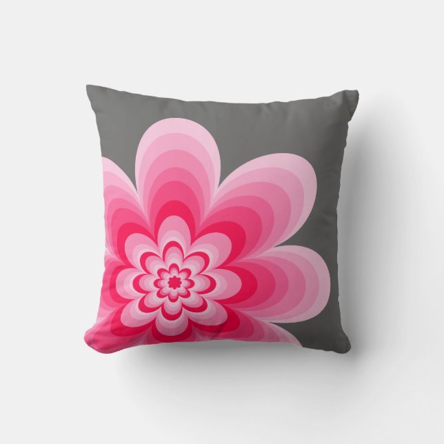 Pink Gradient Flower, Gray Pillow (Front)