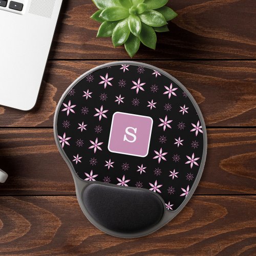 Pink Gradient Geometric Floral Monogram Mouse Pad