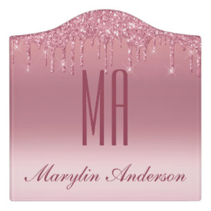 PINK GRADIENT GLITTER DRIP CUSTOM NAME MONOGRAM DOOR SIGN