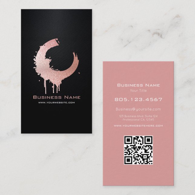 Pink Gradient Glitter Swirl • Custom Editable Business Card (Front/Back)