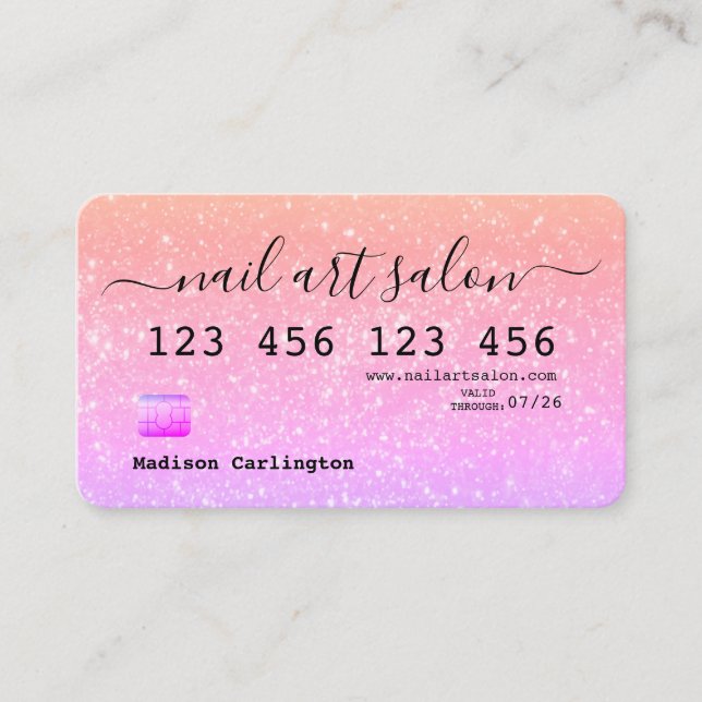 Pink gradient glitter texture credit card style (Front)