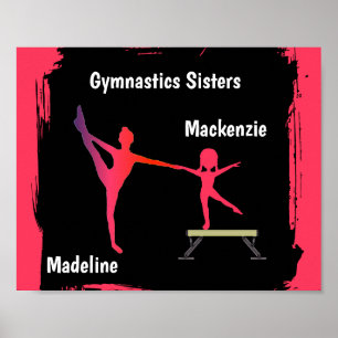Pink Gradient Gymnastics Duo Name Art Poster