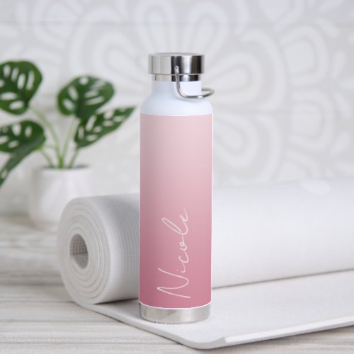 Pink Gradient Handwriting Script Personalized Water Bottle