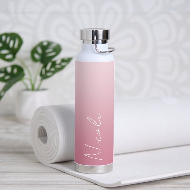 Pink Gradient Handwriting Script Personalized Water Bottle (Yoga)