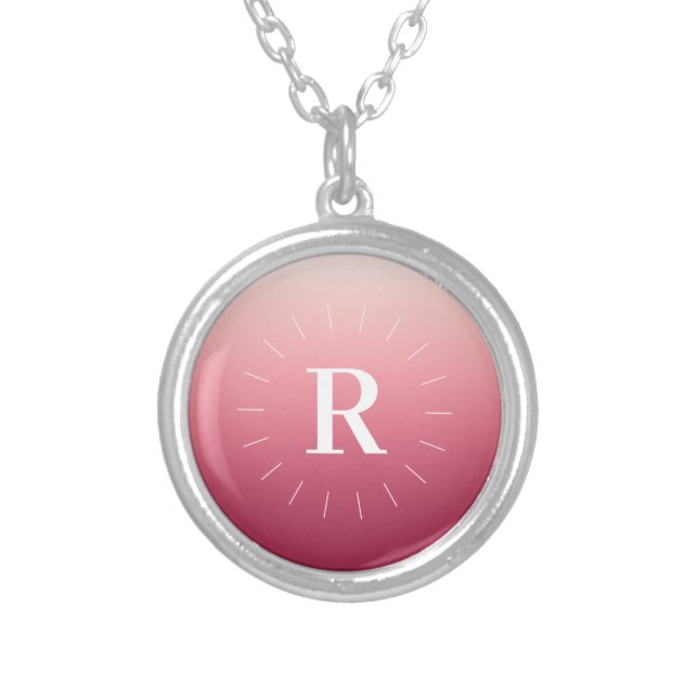 Pink Gradient Initials Silver Plated Necklace (Front)