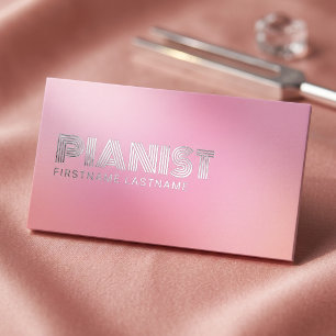 Pink Gradient Music Teacher Foil Business Cards