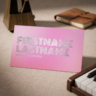 Pink Gradient Music Teacher Foil Business Cards