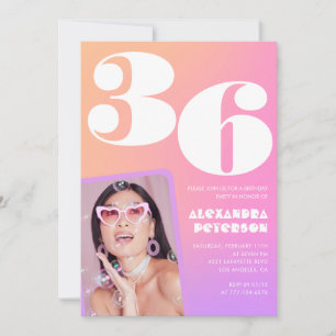 Pink Gradient Retro Photo 36th birthday Invitation