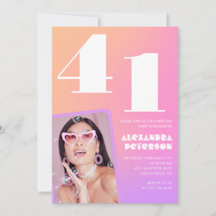 Pink Gradient Retro Photo 41st birthday Invitation