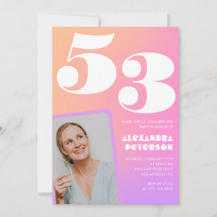 Pink Gradient Retro Photo 53rd birthday Invitation