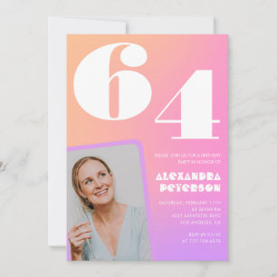 Pink Gradient Retro Photo 64th birthday Invitation