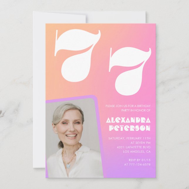 Pink Gradient Retro Photo 77th birthday Invitation (Front)