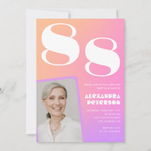 Pink Gradient Retro Photo 88th birthday Invitation