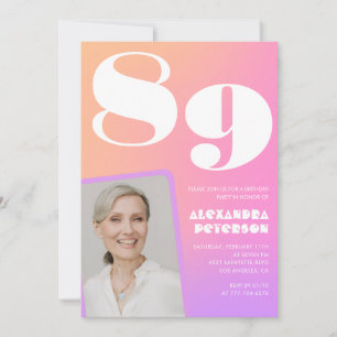 Pink Gradient Retro Photo 89th birthday Invitation