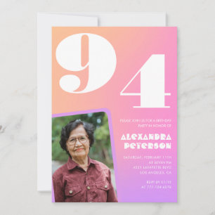 Pink Gradient Retro Photo 94th birthday Invitation