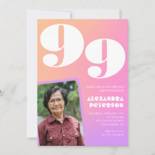Pink Gradient Retro Photo 99th birthday Invitation