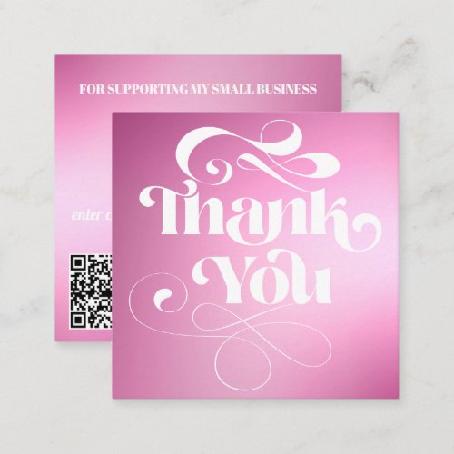 Pink gradient retro script order thank you  square business card