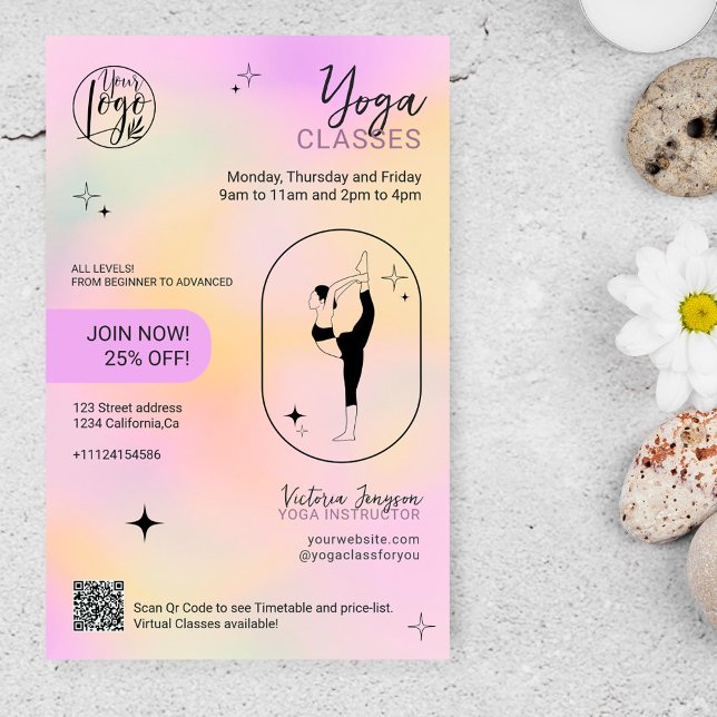 Pink gradient star Yoga instructor studio classes  Flyer (Creator Uploaded)