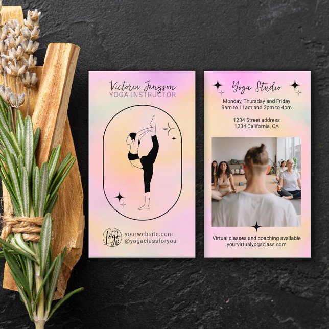 Pink gradient star Yoga instructor studio teacher  Business Card (Creator Uploaded)