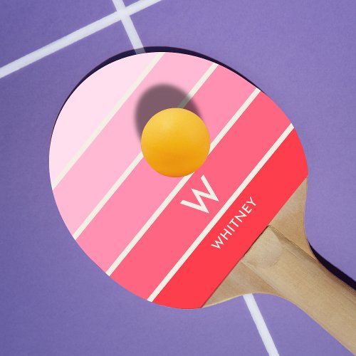 Pink Gradient Stripe Monogram Personal Ping Pong Paddle