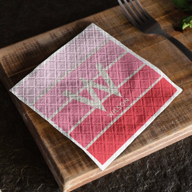 Pink Gradient Striped Monogram Personal Party Napkins (Creator Uploaded)