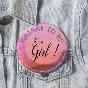 Pink Gradient Watercolor 'It's a Girl' for Grandma Button