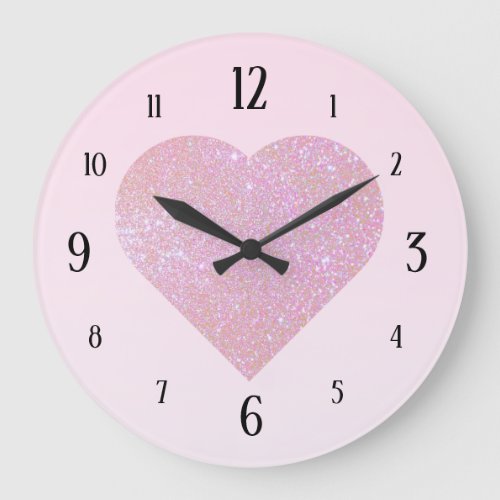 Pink Gradient With Large Glitter Heart Large Clock