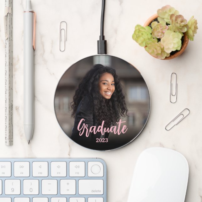 Pink Graduate 2023 Photo Wireless Charger (Desk)