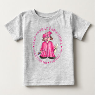 Pink Graduate Girl Cap Preschool Graduation Baby T-Shirt