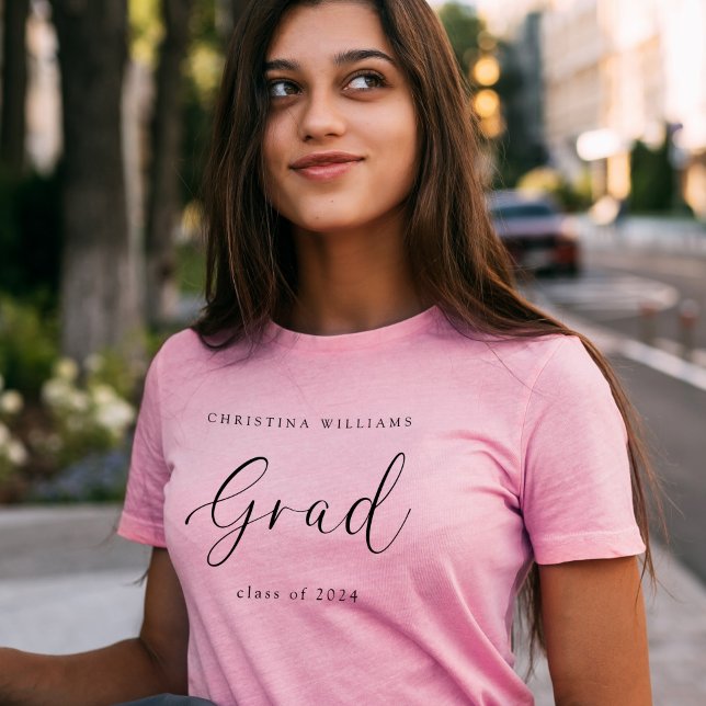 Pink Graduate Modern Elegant Script Graduation T-Shirt (Pink Graduate Modern Elegant Script Graduation T-Shirt)