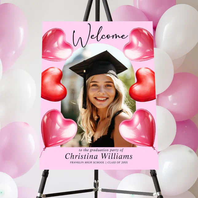 Pink Graduation Message Pink Graduate Modern Photo Graduation Welcome Sign | Zazzle