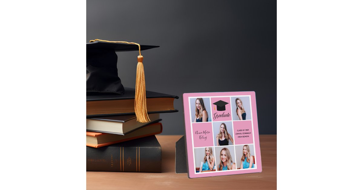 Pink Graduate Photo Collage Cute Graduation Plaque | Zazzle