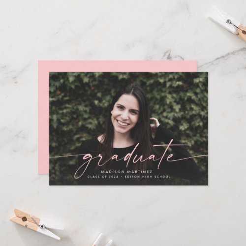 Pink Graduate Script Graduation Announcement