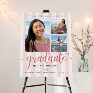 Pink Graduation 3 Photo Rose Gold Glitter Script Foam Board