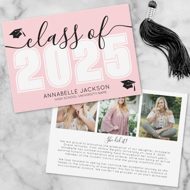 Pink Graduation Announcement (Class Of 2025 Pink Graduation Announcement)