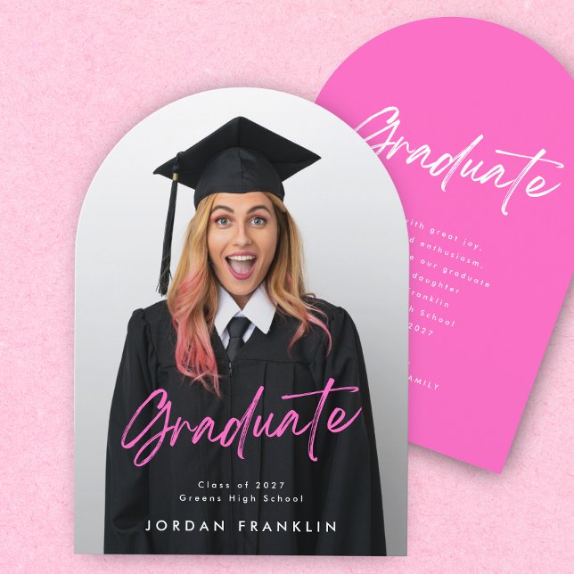 Pink Graduation Announcement Photo Arch Card (Creator Uploaded)