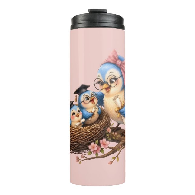 Pink Graduation Bird Thermal Tumbler (Front)