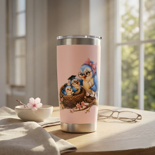 Pink Graduation Bird Water Bottle Insulated Tumbler