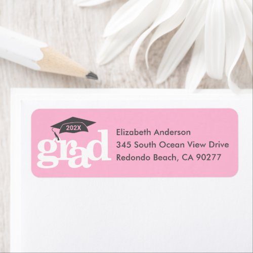 Pink Graduation Bold Modern Type Gray Cap Address Label