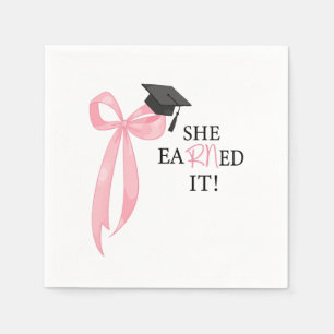 Pink Graduation Bow She Earned It Napkins