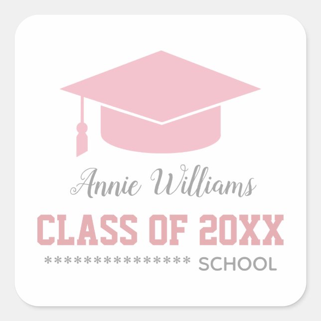 pink graduation cap / class of female grad  square sticker (Front)