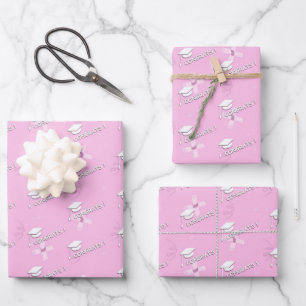 Pink Graduation Cap Diploma High School College Wrapping Paper Sheets