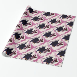 Pink Graduation Cap & Diploma Wrapping Paper