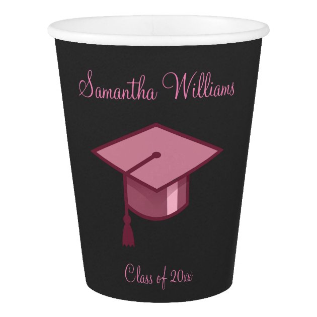 Pink Graduation Cap Paper Cup