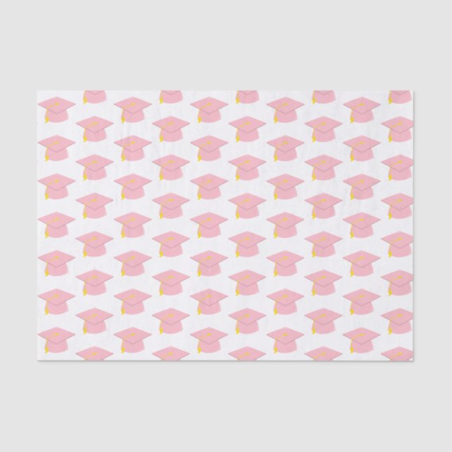 Pink Graduation Cap w/ White Background Gift Tissue Paper (Front)