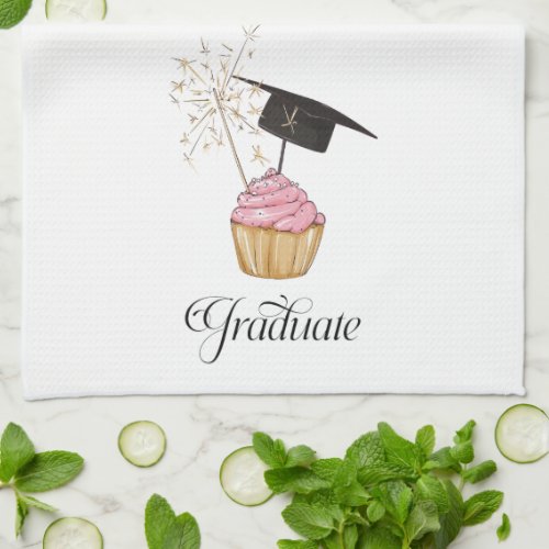 Pink Graduation Cupcake Graduate Kitchen Towel