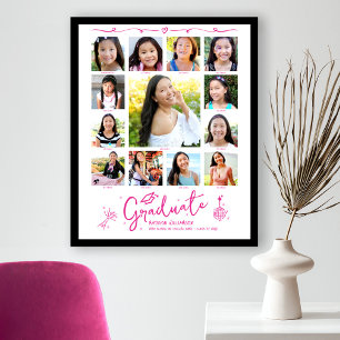 Pink Graduation K–12 Photo Collage Doodles White Poster